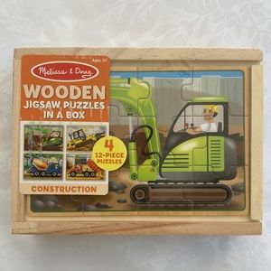 Melissa & Doug Construction Puzzle Set of Four Wood Puzzles in Wood Storage Box